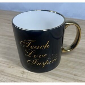 NEW Bilberry Lane "Teach Love Inspire" Black & Gold Ceramic Coffee Mug